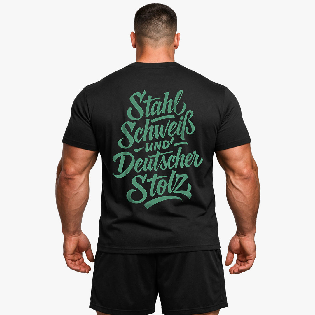 Stahl Schweiß (Backprint) T-Shirt